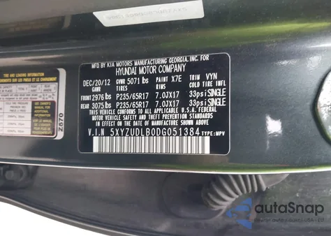 2013 Hyundai Santa Fe Sport from USA, damaged, VIN 5XYZUDLB0DG051384